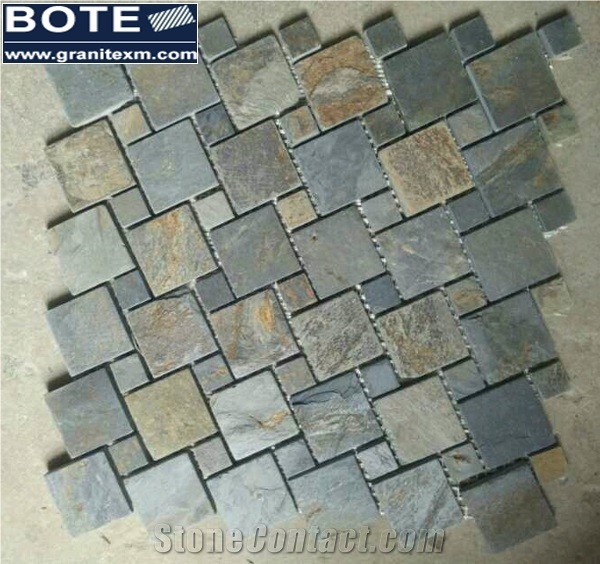 Split Face Natural Cleft China Black Rusty Slate Mosaic Tile Art