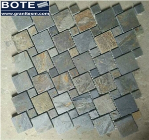 Split Face Natural Cleft China Black Rusty Slate Mosaic Tile Art