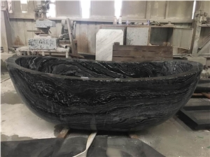 Black Ancient Wood Marble Bath Tub