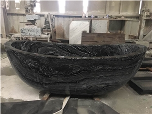 Polished Ancient Wood Marble Bath Tub Black Marble Bathtub