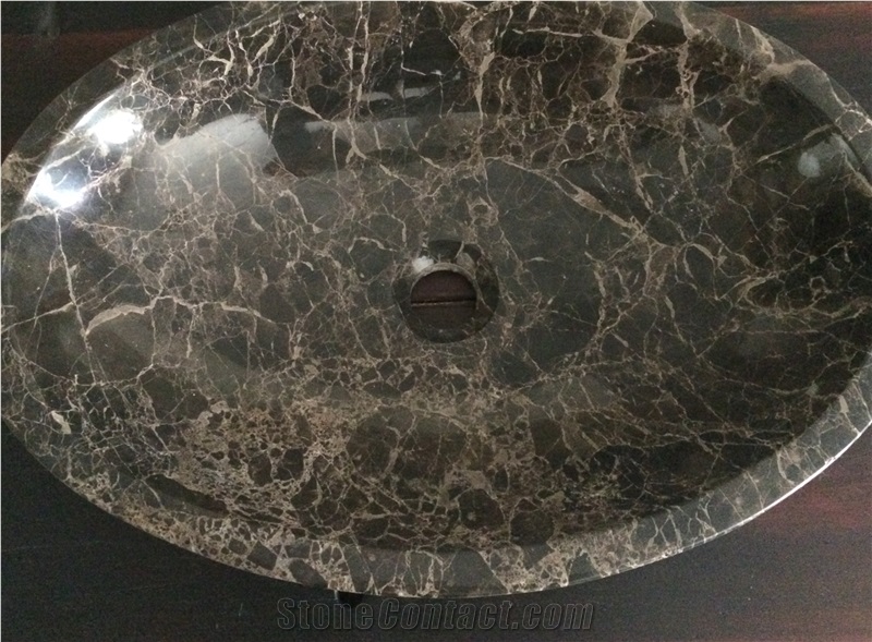 Round Dark Emperador Marble Sink/Basin