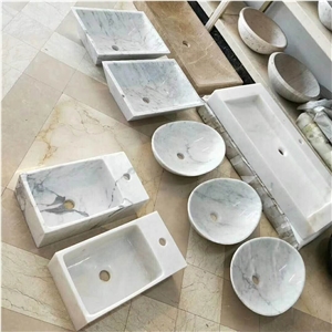 Round White Marble Wash Basin for Sale
