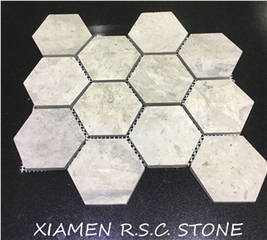 White Wood Vein/Grain Marble Hexagon Stereoscopic Mosaic