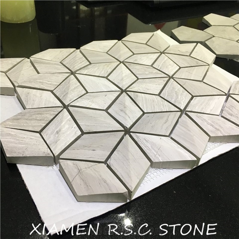 White Wooden Vein Marble Hexagon Stereoscopic Mosaic