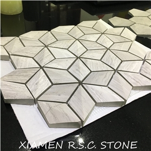 White Wooden Vein Marble Hexagon Stereoscopic Mosaic