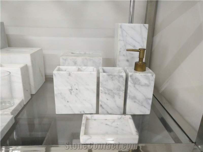 Carrara White Marble Bathroom Accessories Soap Dish and Towel Holders