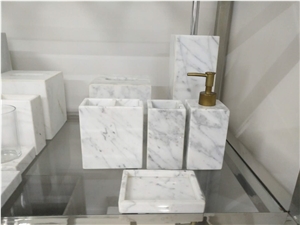 Carrara White Marble Bathroom Accessories Soap Dish and Towel Holders