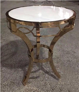 Custom Design Marble Round Tables on Stainless Steel Shelf