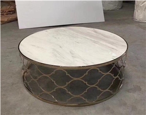 Custom Design Marble Round Tables on Stainless Steel Shelf