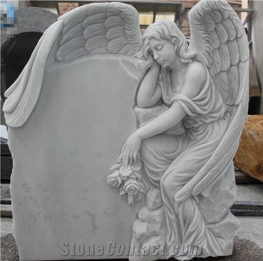 Custom Design Stone Marble Monuments White Marble Angel Monuments