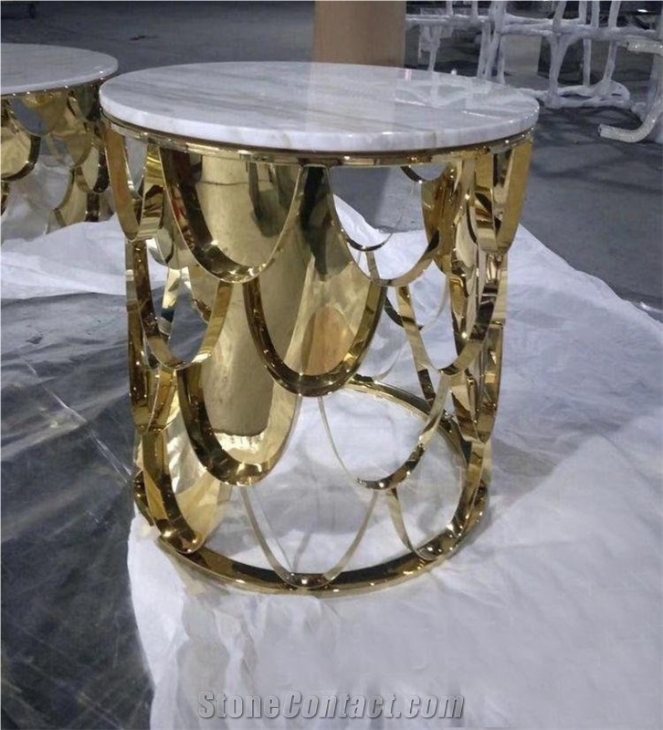 Custom Design Stone Tables on Stainless Steel Shelf for Office Table