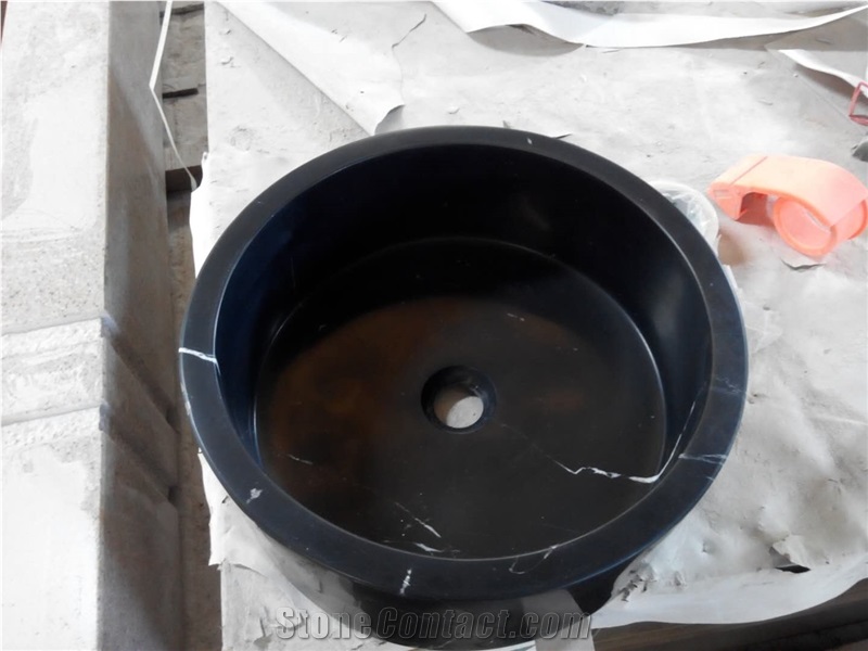 Custom Made Black Marquina Round Sinks Marble Black Bathroom Sinks
