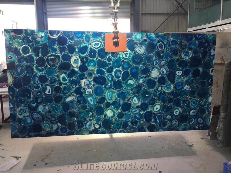 Factory Price Backlit Semiprecious Stone Blue Agate Gemstone Slab