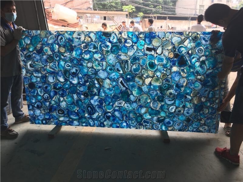 Factory Price Backlit Semiprecious Stone Blue Agate Gemstone Slab