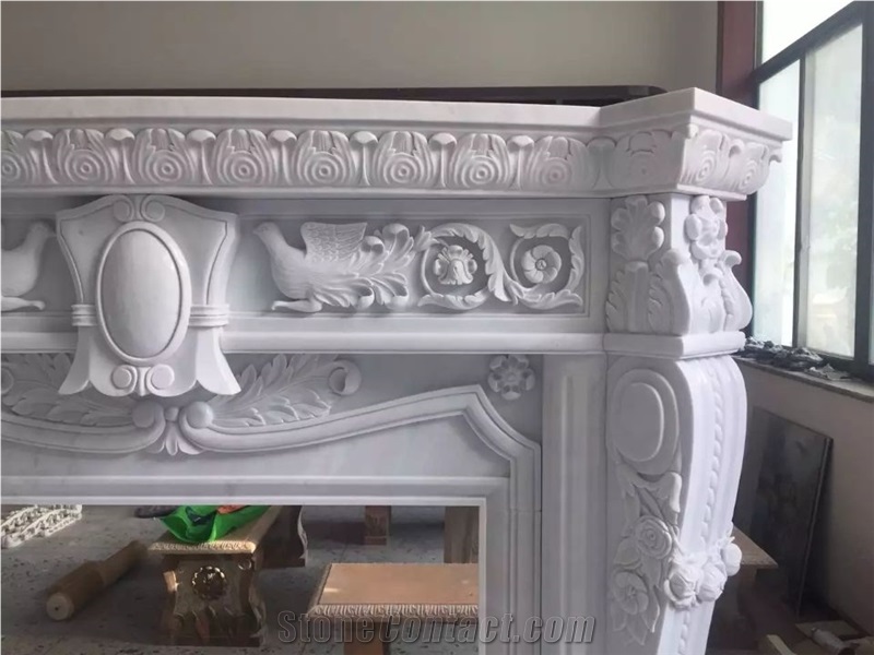 Handcarved Modern Fireplace,Sculptured White Marble Fireplace Mantel