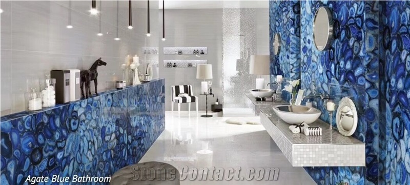 Semiprecious Gemstone Blue Agate for Bathroom Project