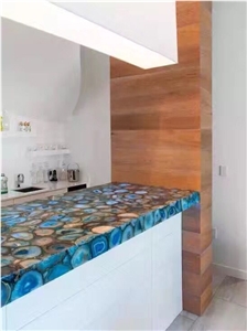 Semiprecious Gemstone Blue Agate Kitchen Countertop