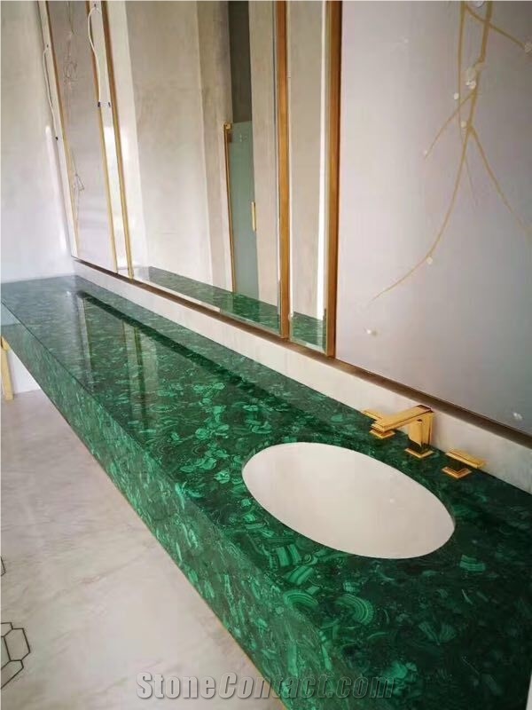 Semiprecious Gemstone Green Malachite for Bathroom Project