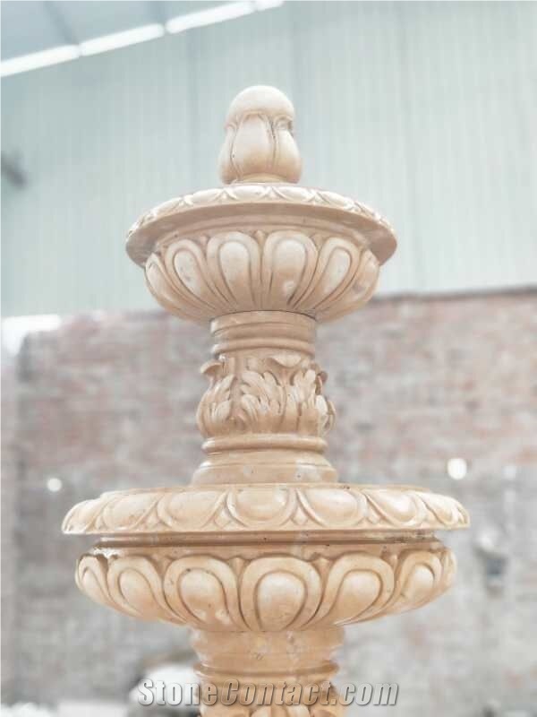 Stone Carving 3 Tiers Yellow Limestone Large Water Fountain for Garden