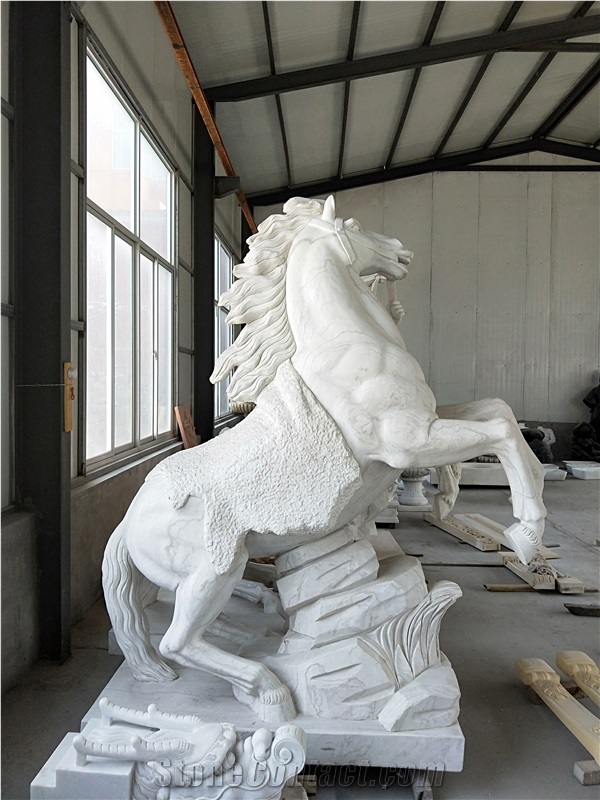 White Marble Horse with Boy Statue,Landscape Western Sculpture
