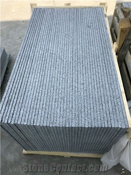 China New G684 Black Basalt Flamed Waterjet Brushed Floor Tiles