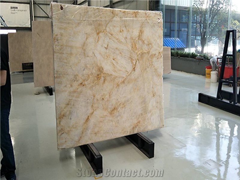 Chinese New White Gold Onyx Slab Interior Wall and Floor Applications