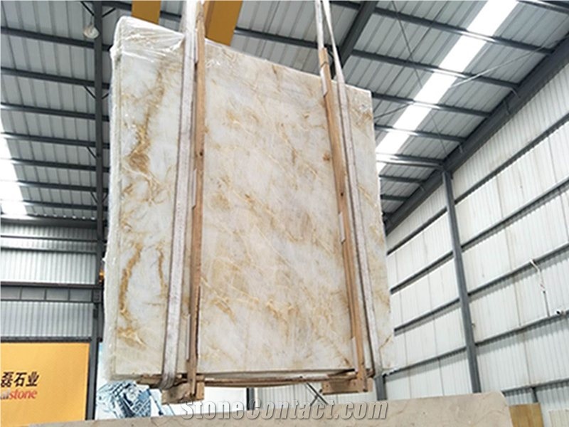 Chinese New White Gold Onyx Slab Interior Wall and Floor Applications