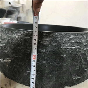 Hainan Grey Basalt Andesite Bathroom Sinks Wash Basins Bowls Natural