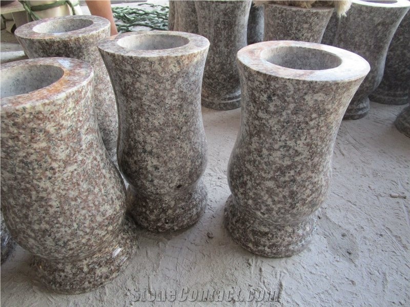 Pink G664 Granite Tombstone Headstone Cemetery Accessories Vases