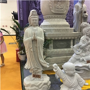 Budha Sculpture Chinese Grey Granite Handcarved Statue