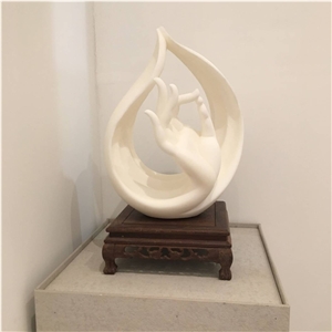 Modern Style White Abstract Hand Sculpture Handcarved