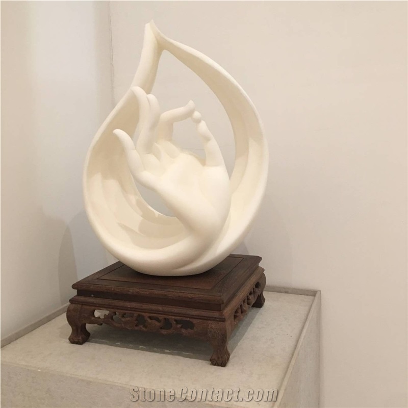Modern Style White Abstract Hand Sculpture Handcarved