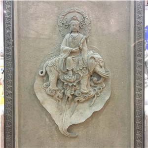 Natural Stone Luoyuan Blue Boudha Relief Carved Wall Decoration