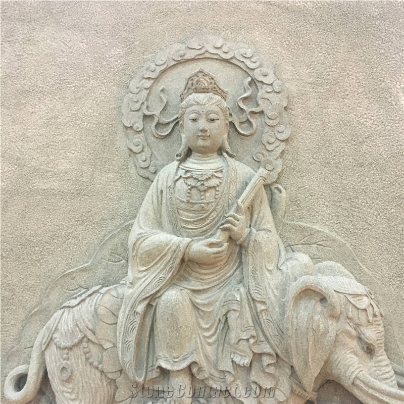 Natural Stone Luoyuan Blue Boudha Relief Carved Wall Decoration