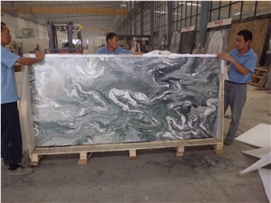 Landscape Green Marble Thin Panels Book Matched for Wall Decorative
