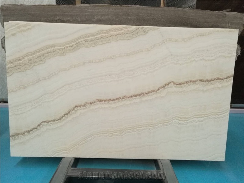 Luyxure Wooden White Onyx Book Matched for Wall Translucent Design