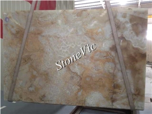 White Flower Onyx,Yellow,,Book Match,Thin Panel,Composited,Translucent