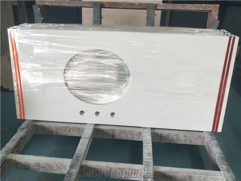 White Quartz Artificial Stone for Bathroom Countertops Solid