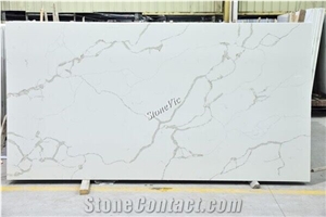 White Quartz Engineered Stone Veining Marble Look Slabs&Tile Best Price