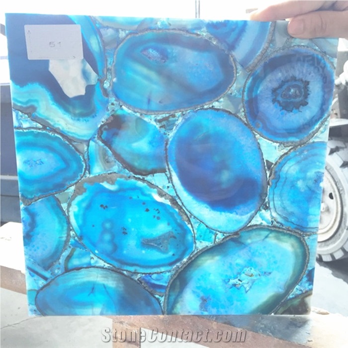 Blue Agate Semiprecious Stone Vanity Top Blue Gemstone Countertop