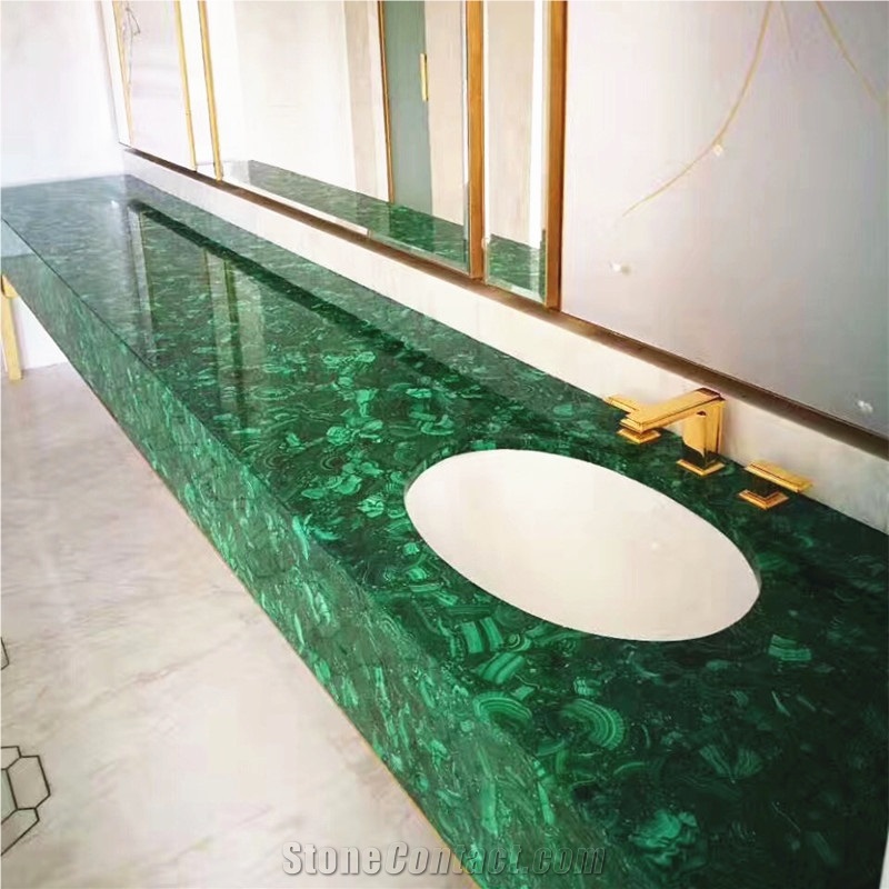 Green Gemestone Agate Bathroom Countertop Green Semiprecious Malachite Vanity Top