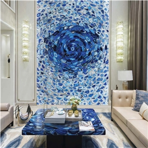 Translucent Blue Semiprecious Wall Background,Blue Gemstone Wall Panel