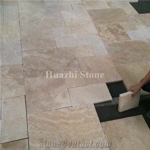 Beige Travertine French Pattern 3cm Thickness Tumbled Antique Finish