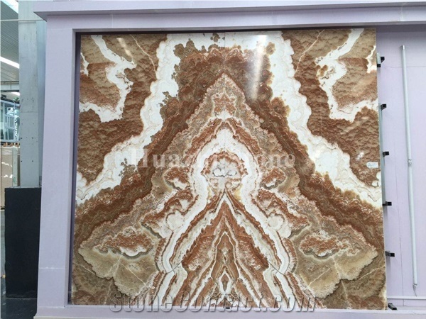 Colorful Onyx Slab Bookmatched for Home Building