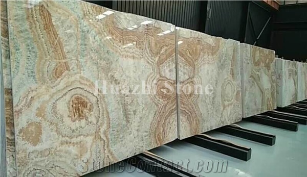 Coral Onyx Slab with Bookmatched