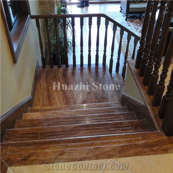 Home Interior/Red Wooden Marble Stairs & Steps/Home Improvement/Indoor