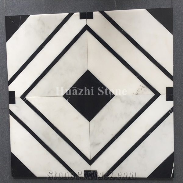 Waterjet/Floor Projects/White Marble Medallions/Mosaic Marble Paver