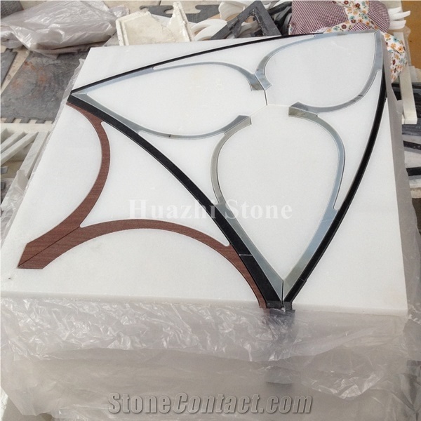 Waterjet/Floor Projects/White Marble Medallions/Mosaic Marble Paver