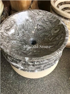 White Marble Wash Basins, Round Sinks for Bathroom, Stone Oval Sinks