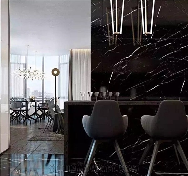 China Black Nero Marquina Marble Slabs & Tiles for Floor/Wall Covering
